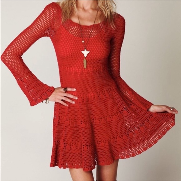 Free People Dresses & Skirts - Free People Crochet Dress Red XS